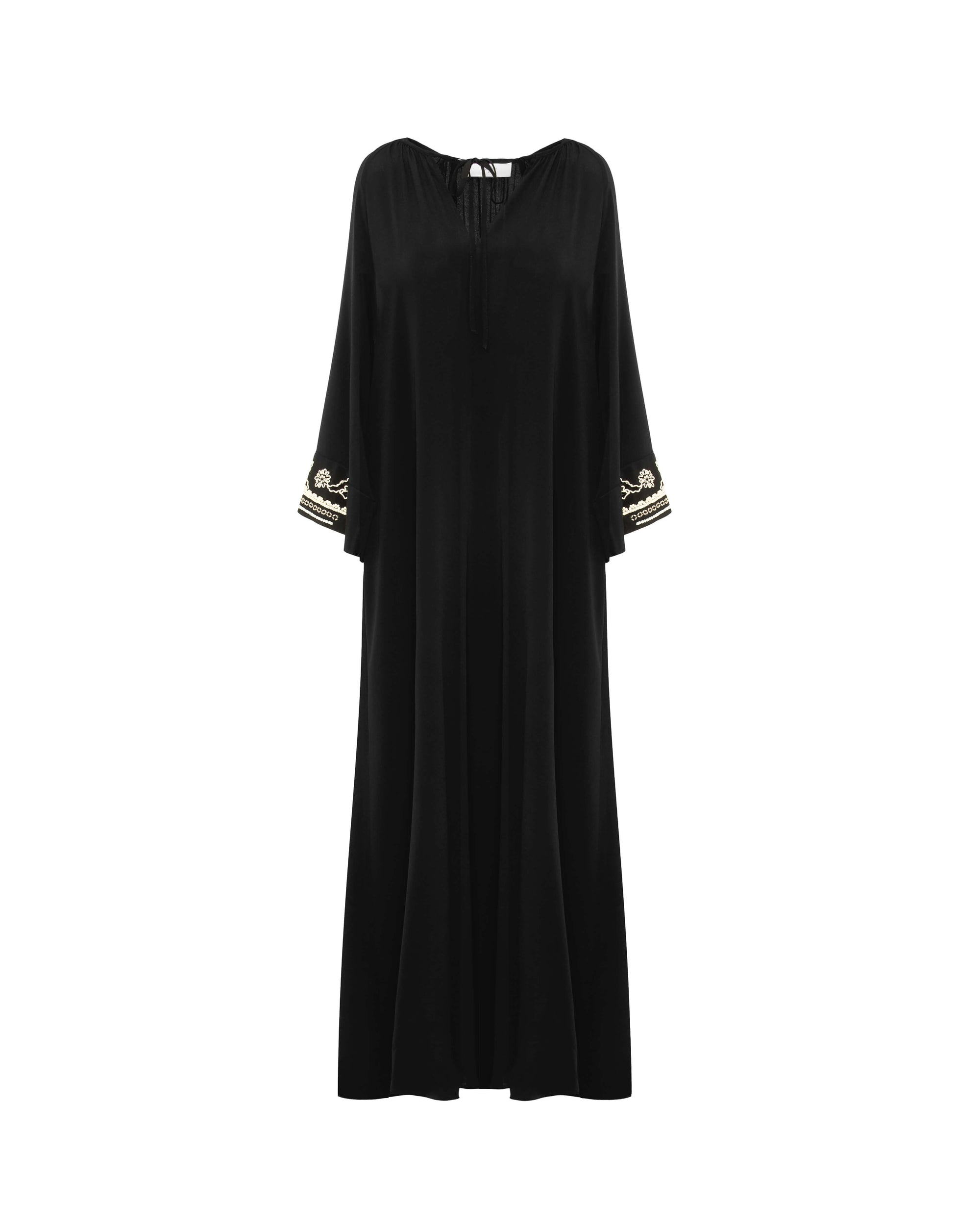 ABITO LUNGO IN CREPE CON MANICHE RICAMATE