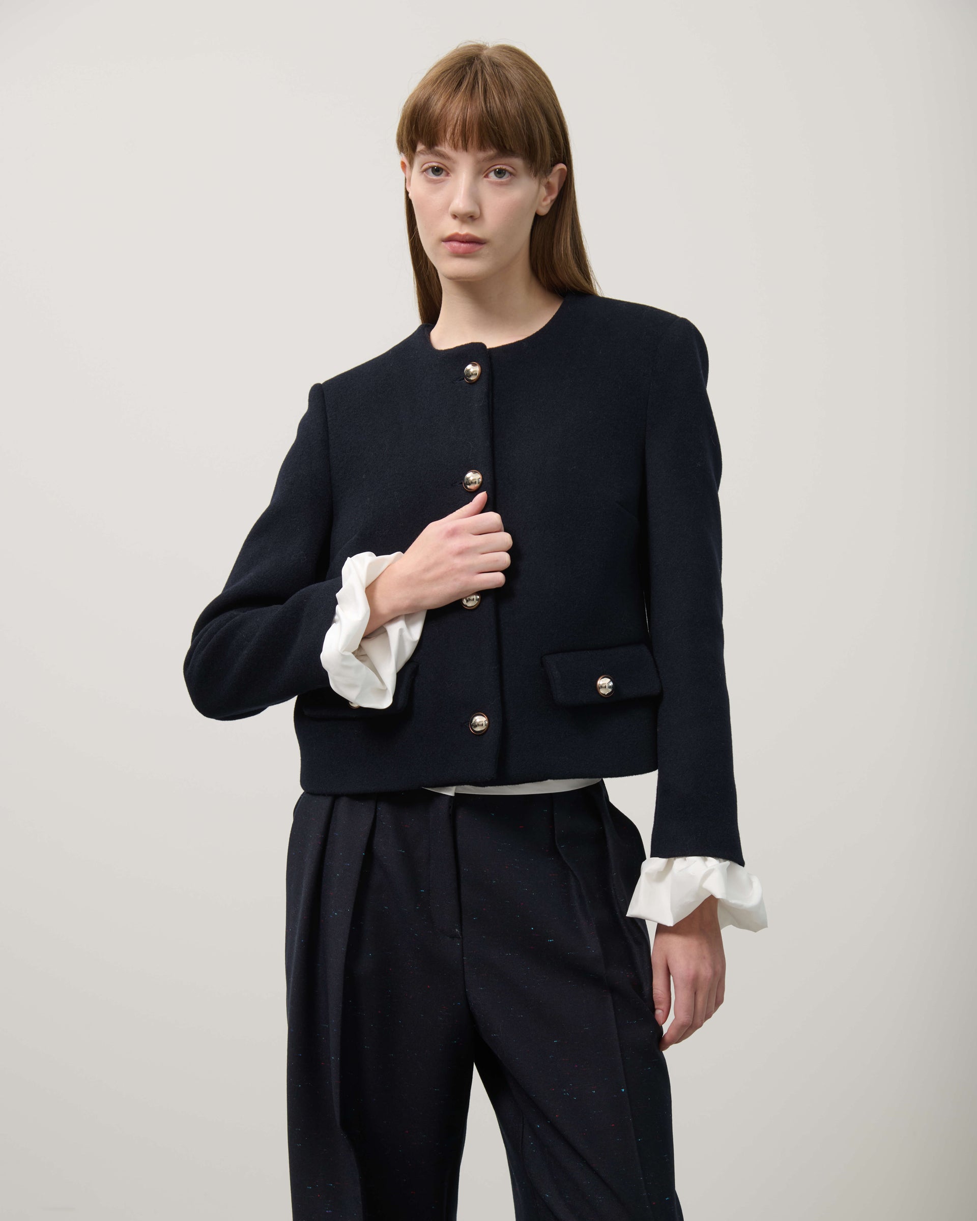 SHORT JACKET WITH CONTRAST CUFF