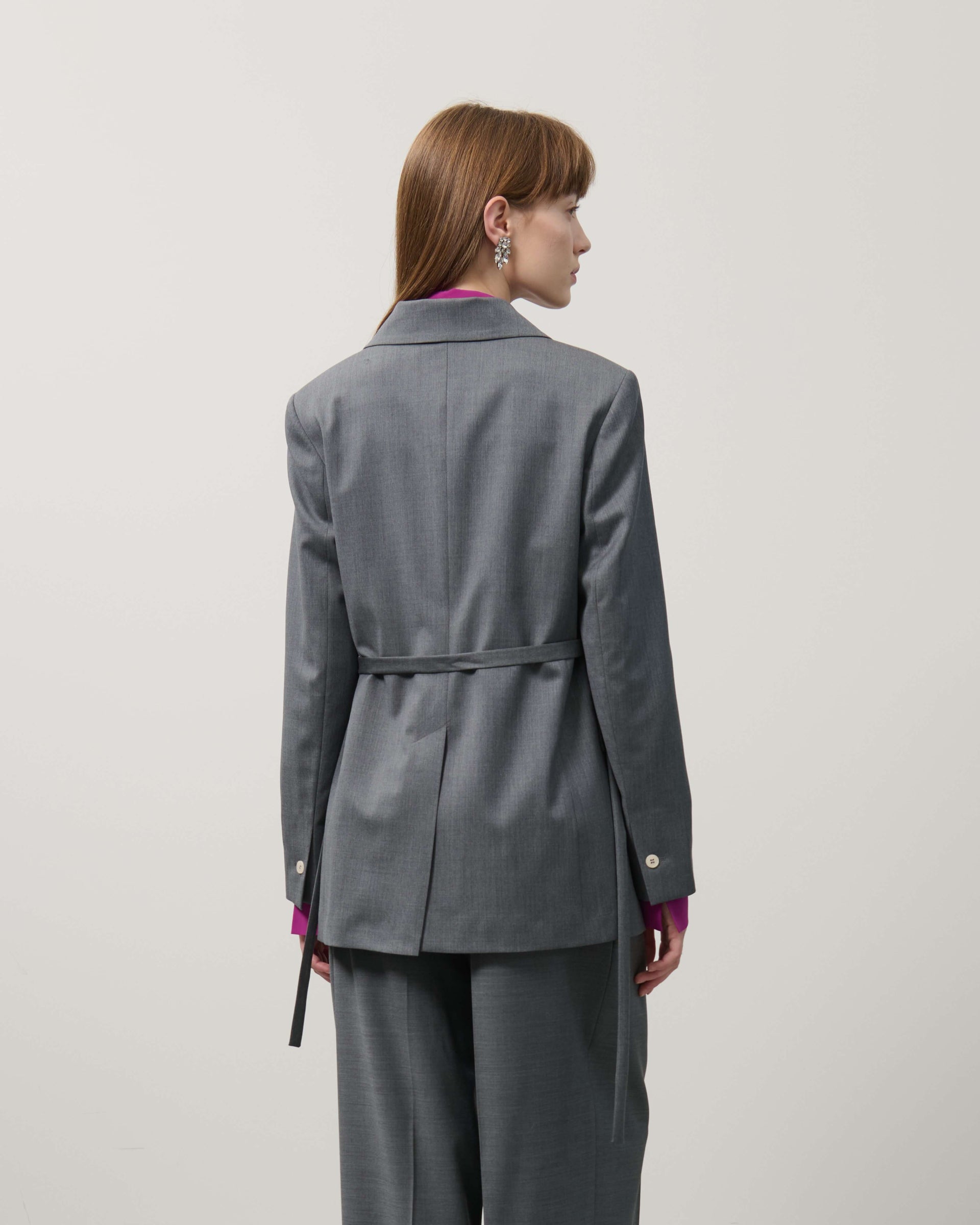 plain tie waist belt double breasted jacket