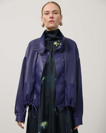 PLEATED ECO-LEATHER BOMBER JACKET