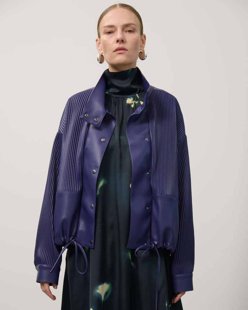 PLEATED ECO-LEATHER BOMBER JACKET