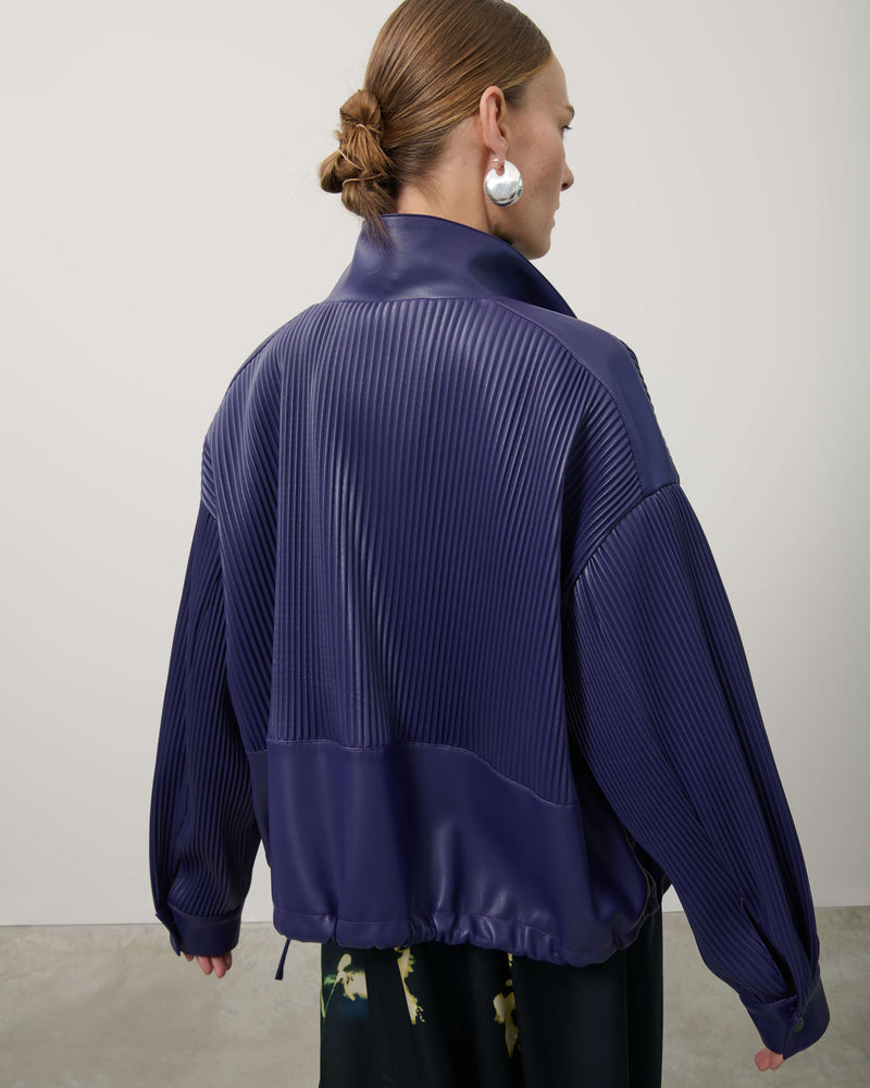 PLEATED ECO-LEATHER BOMBER JACKET