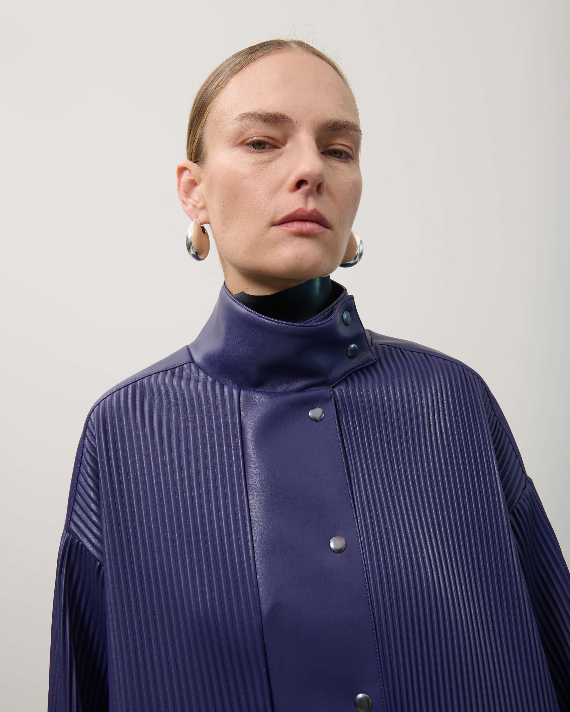 PLEATED ECO-LEATHER BOMBER JACKET