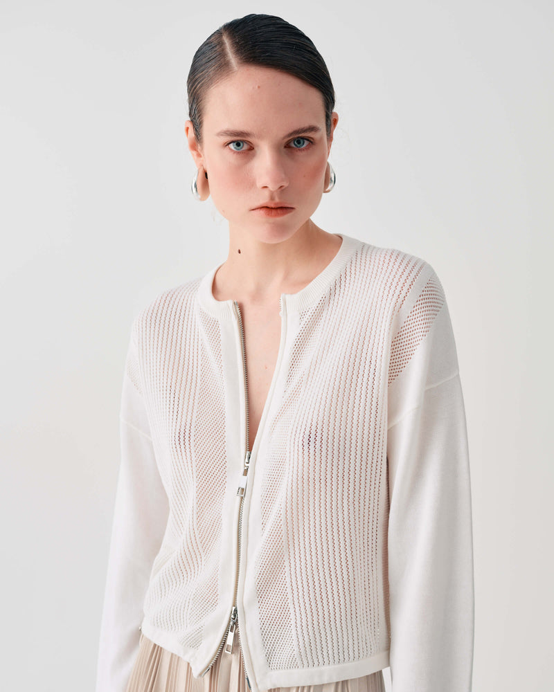 PERFORATED KNIT ZIP-UP JACKET