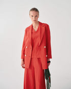 DOUBLE-BREASTED LINEN BLEND BLAZER