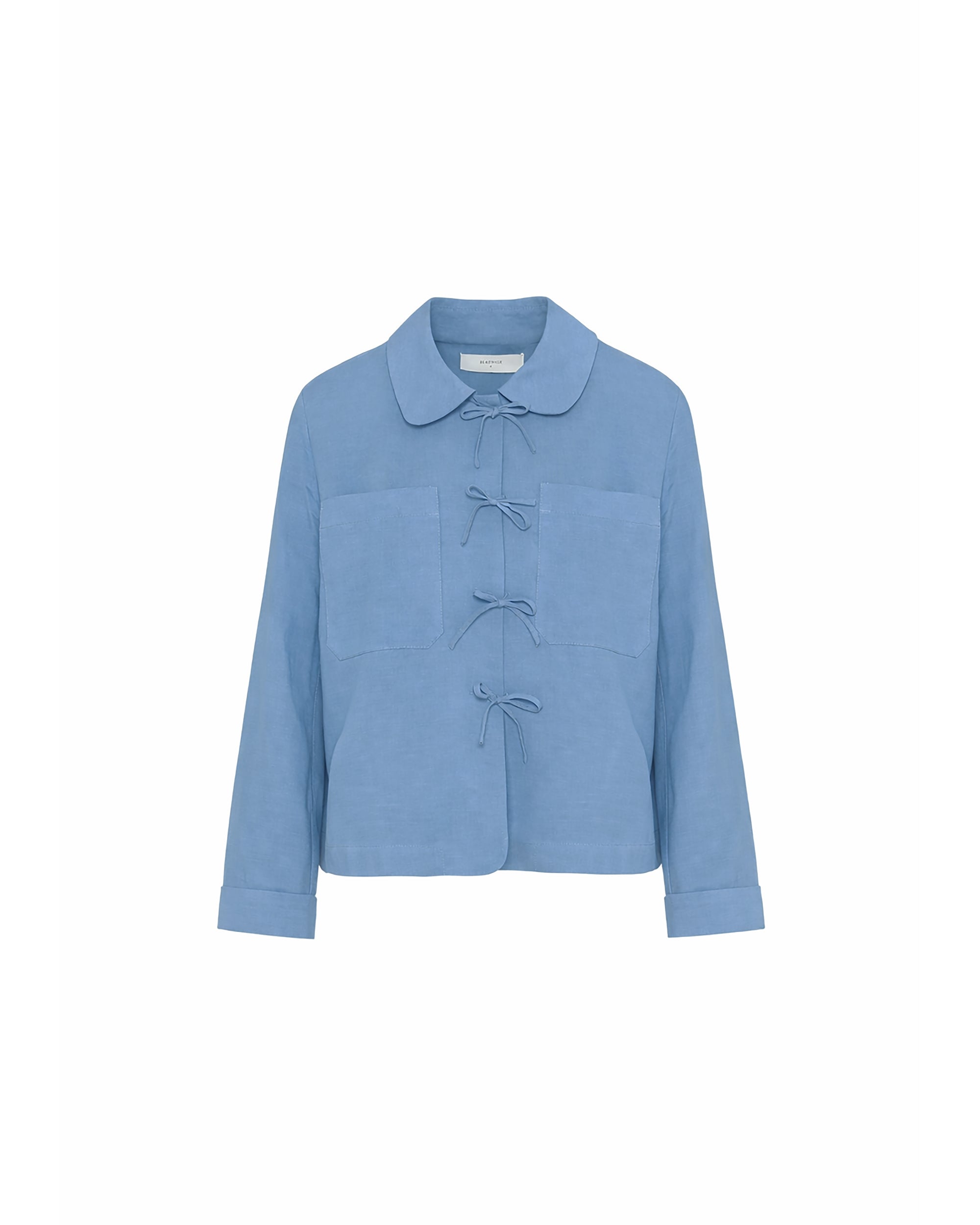 SHORT LINEN BLEND JACKET WITH BOWS