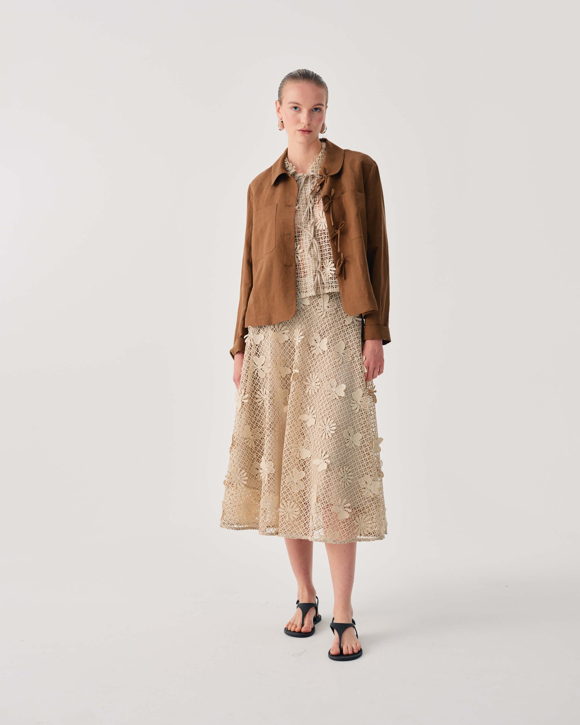 SHORT LINEN BLEND JACKET WITH BOWS