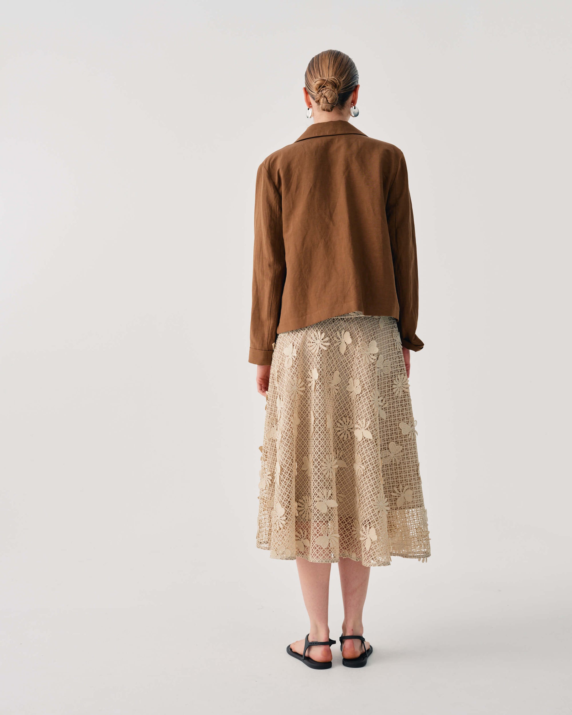 SHORT LINEN BLEND JACKET WITH BOWS