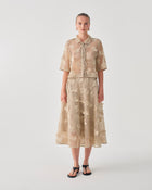 EMBROIDERED LACE MIDI SKIRT