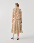 EMBROIDERED LACE MIDI SKIRT