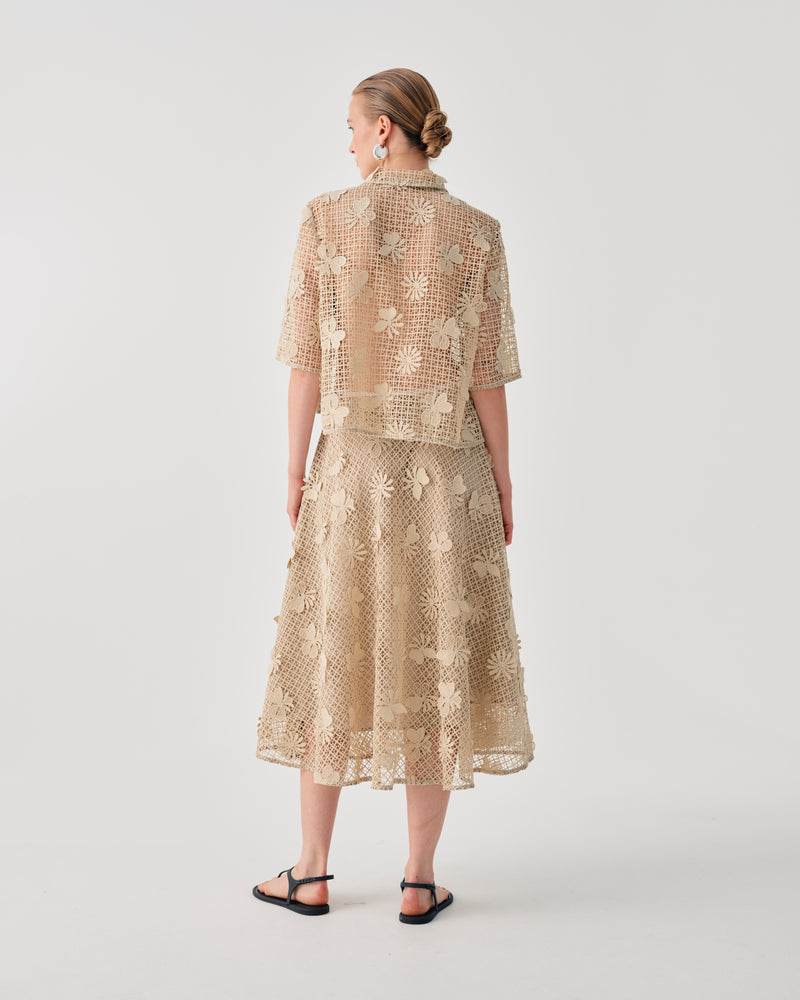 EMBROIDERED LACE MIDI SKIRT