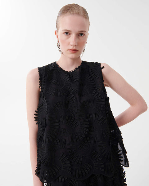 専用出品　Cotton ribbon tank Black Beatrice .b - Cotton Tank Top with Embossed Flowers