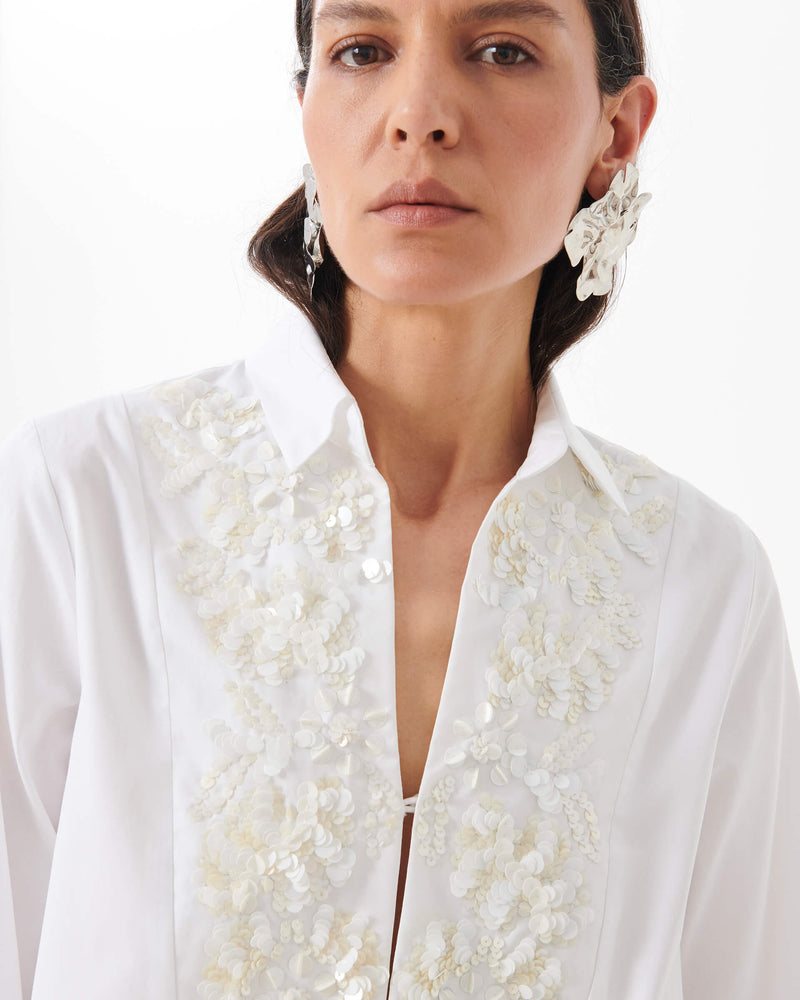 Cotton Shirt with Embroidered Plastron