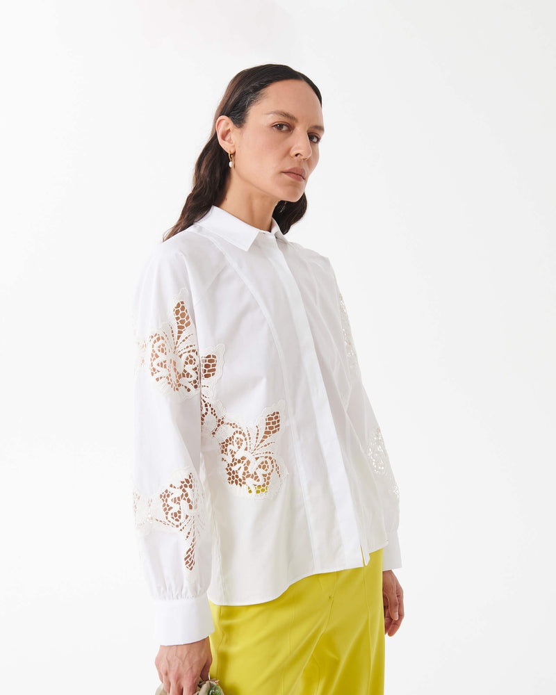 Poplin Shirt with Lace Inserts