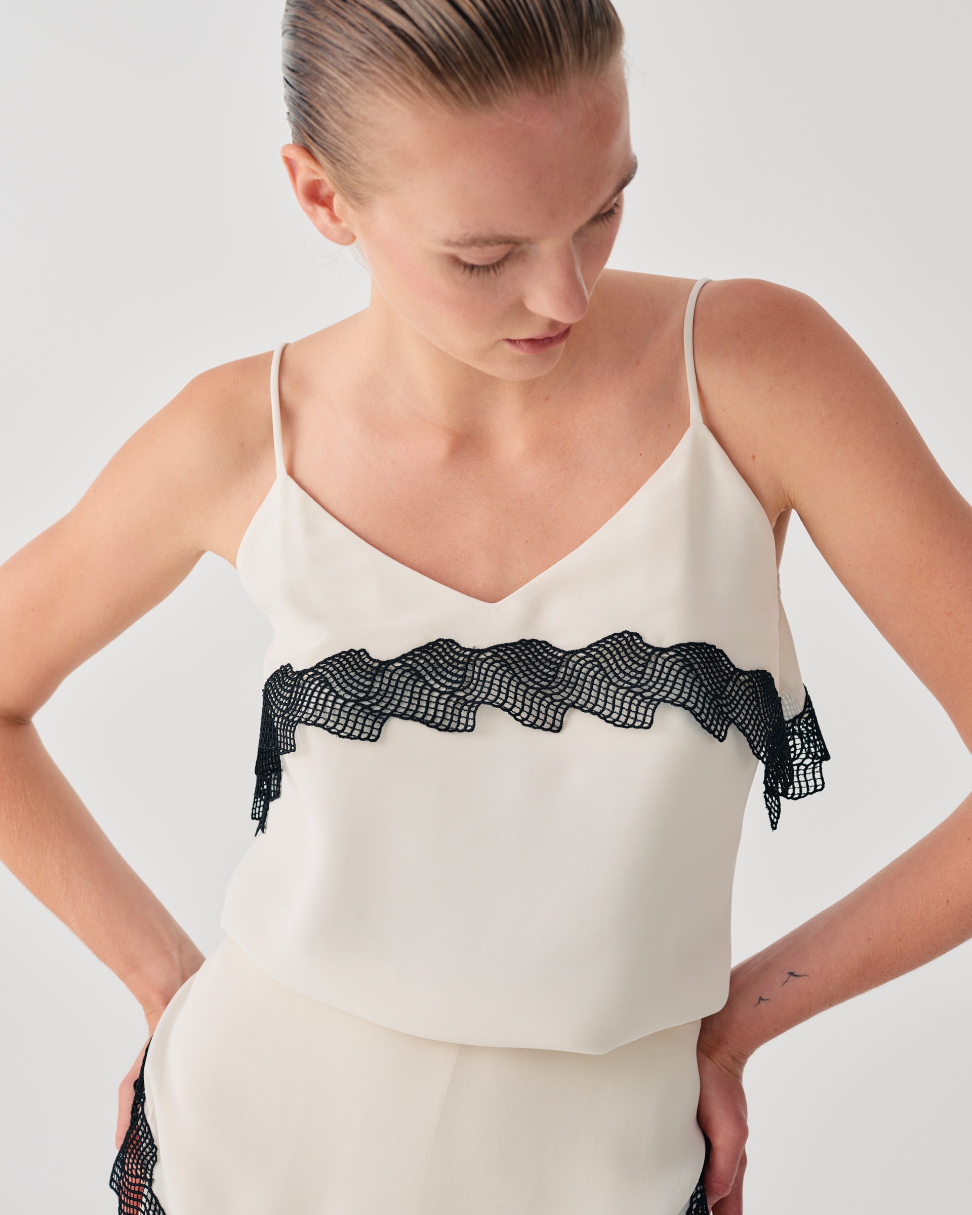 TOP WITH THIN STRAPS AND LACE INSERT