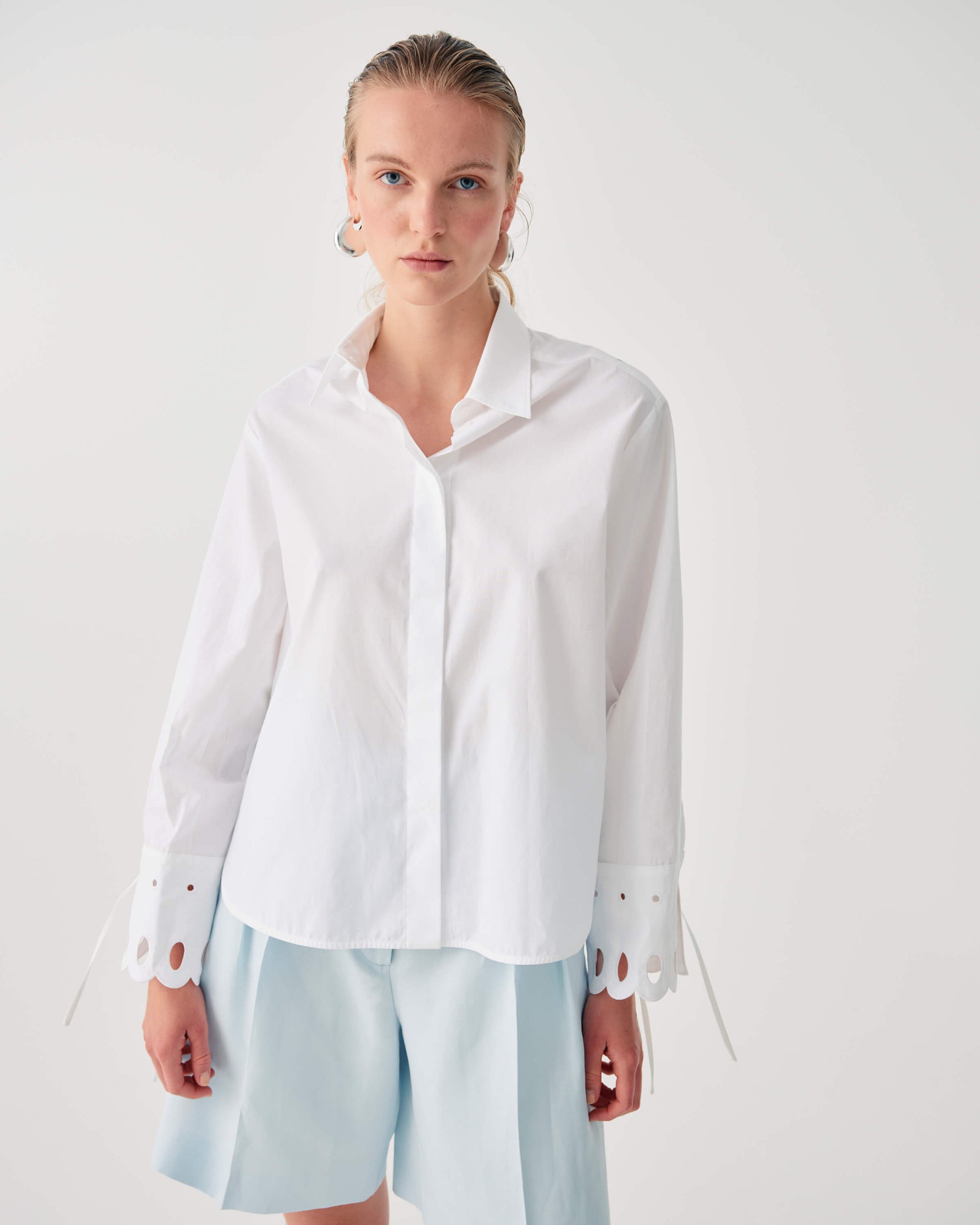 COTTON POPLIN SHIRT WITH EMBROIDERED CUFFS