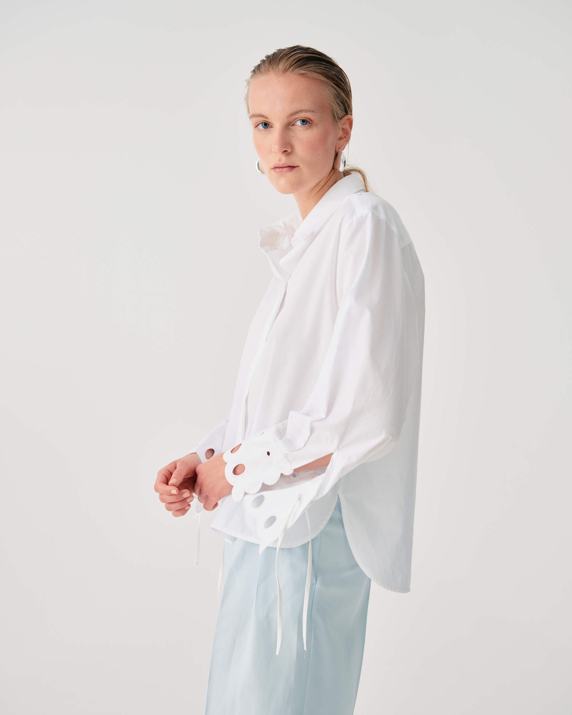COTTON POPLIN SHIRT WITH EMBROIDERED CUFFS