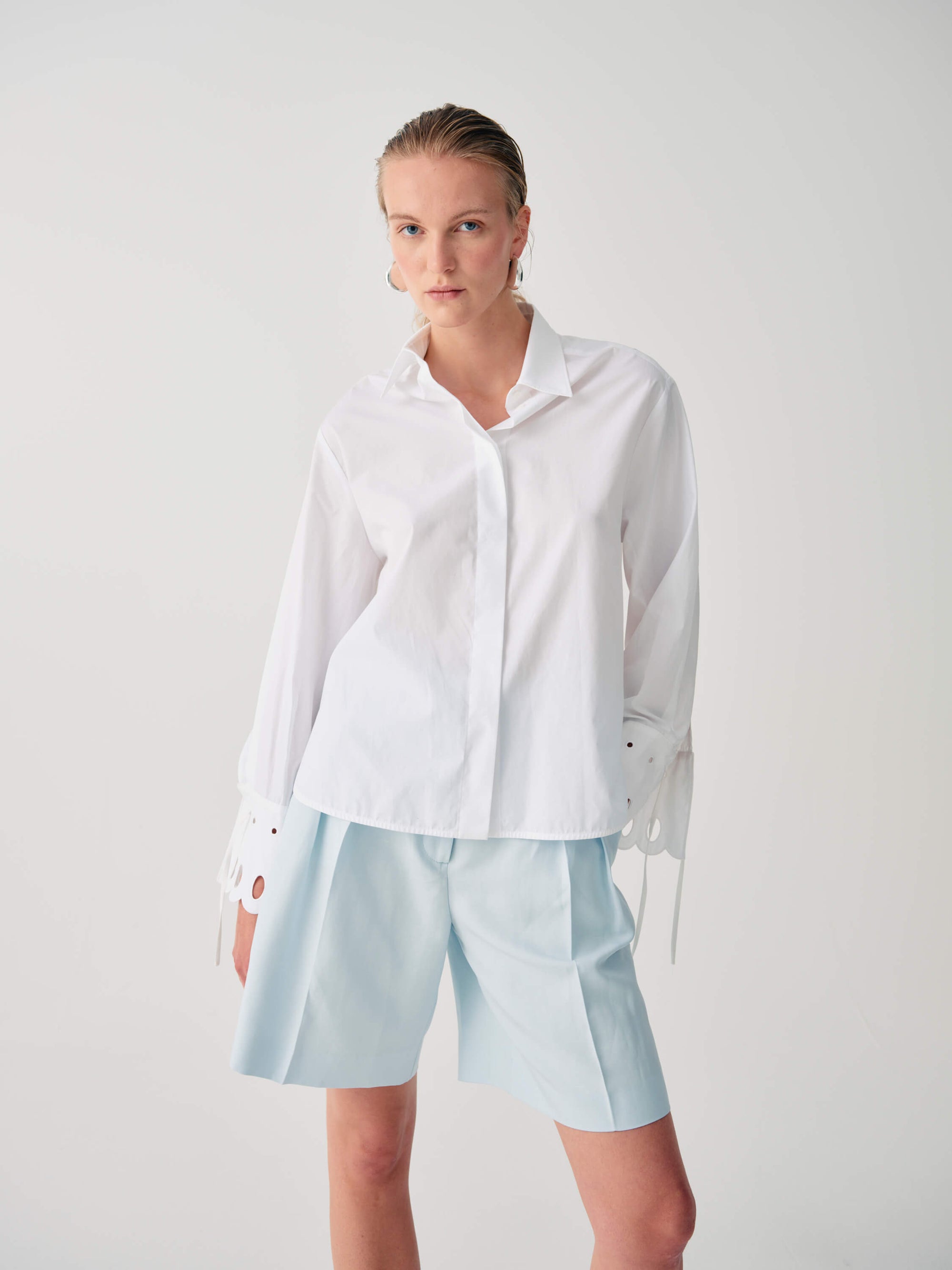COTTON POPLIN SHIRT WITH EMBROIDERED CUFFS