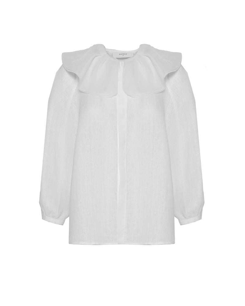 LINEN SHIRT WITH MAXI ORGANZA COLLAR