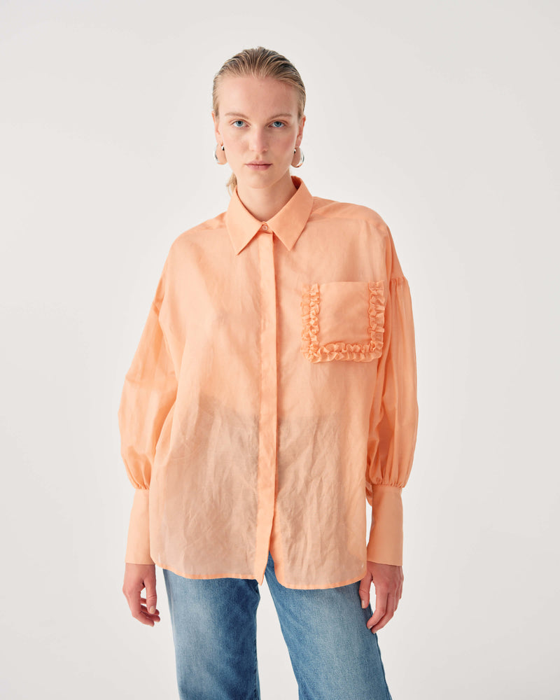 COTTON ORGANZA SHIRT WITH RUFFLED POCKET