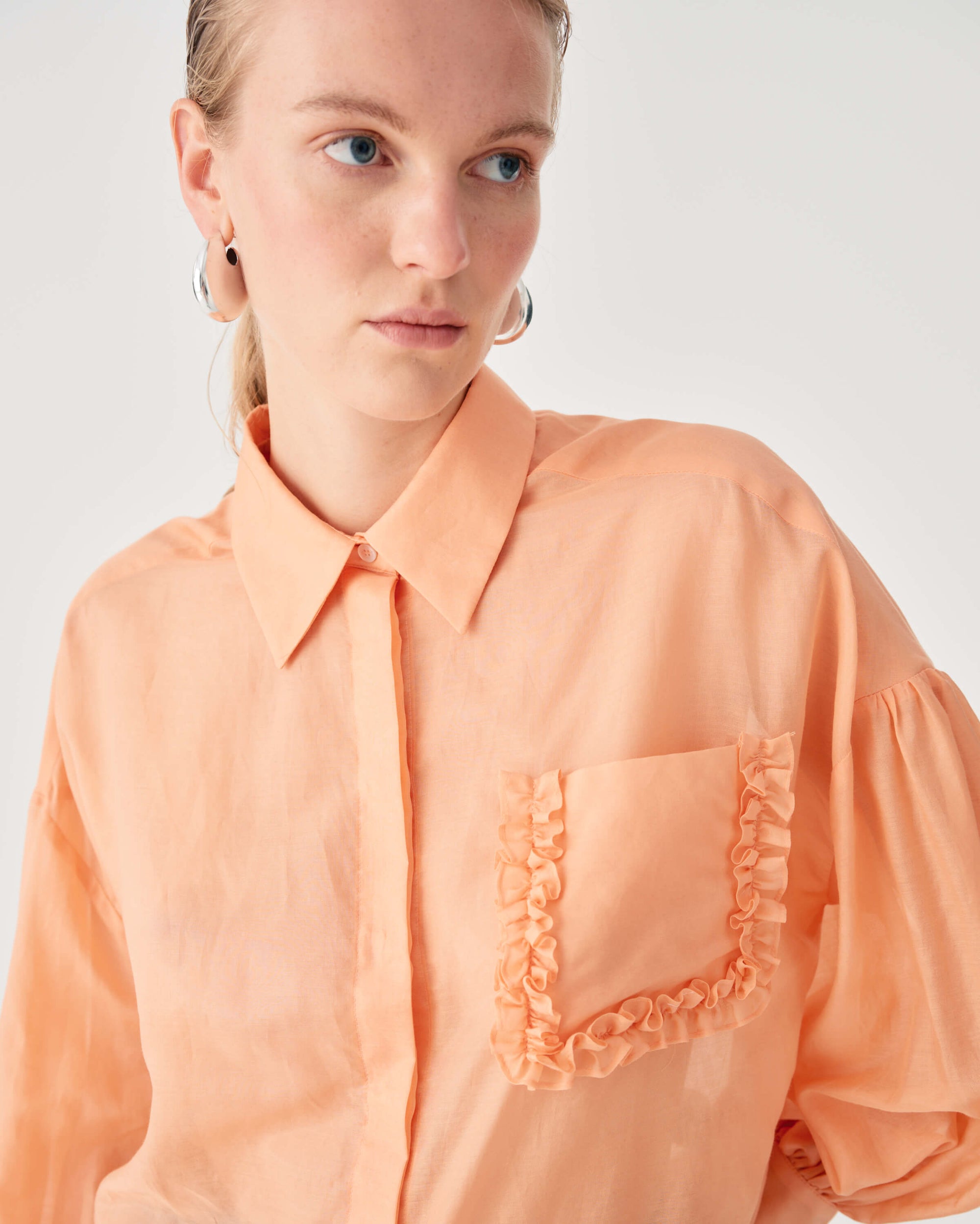 COTTON ORGANZA SHIRT WITH RUFFLED POCKET