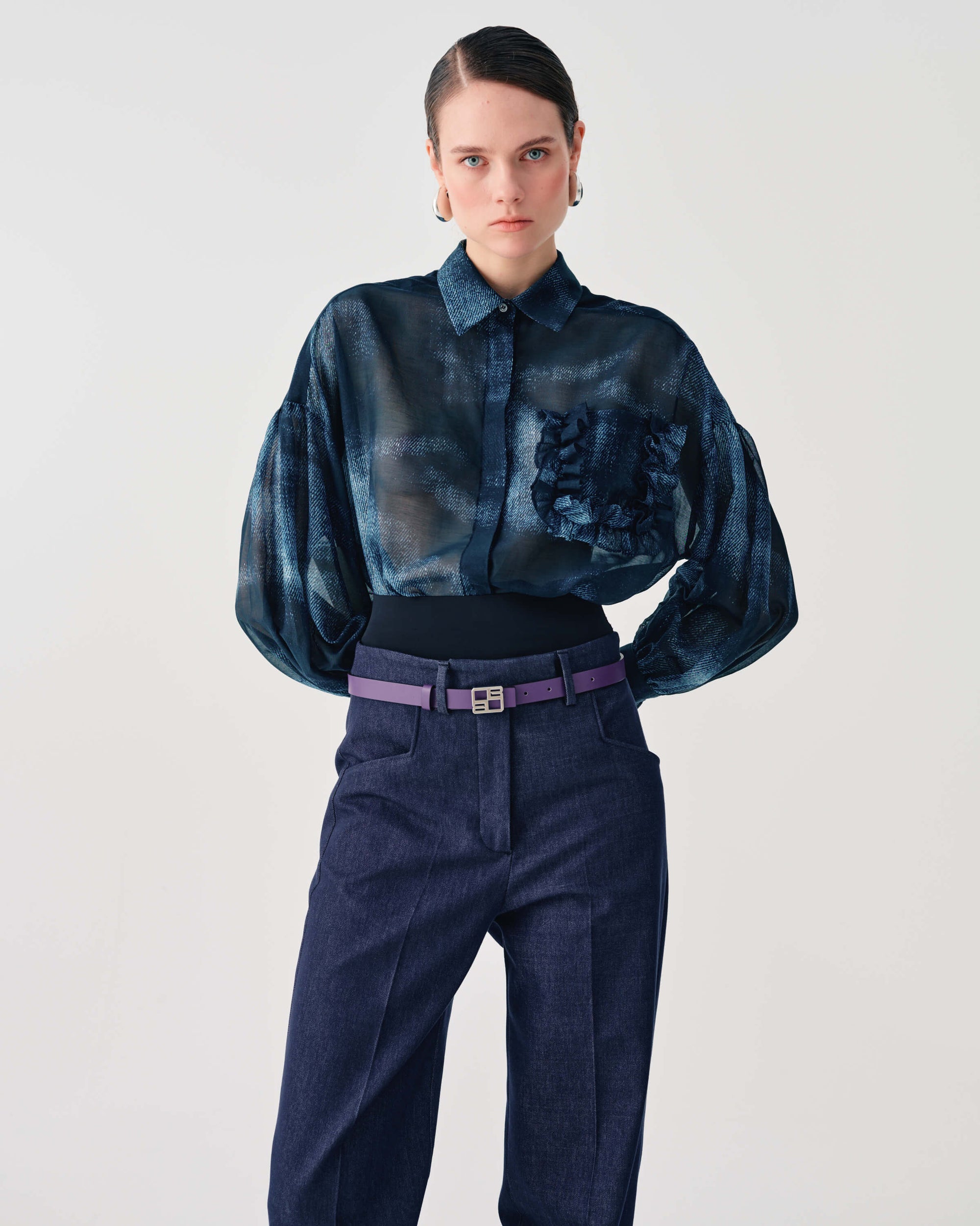 JACQUARD SHIRT WITH RUFFLED POCKET