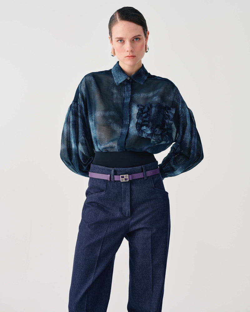 JACQUARD SHIRT WITH RUFFLED POCKET