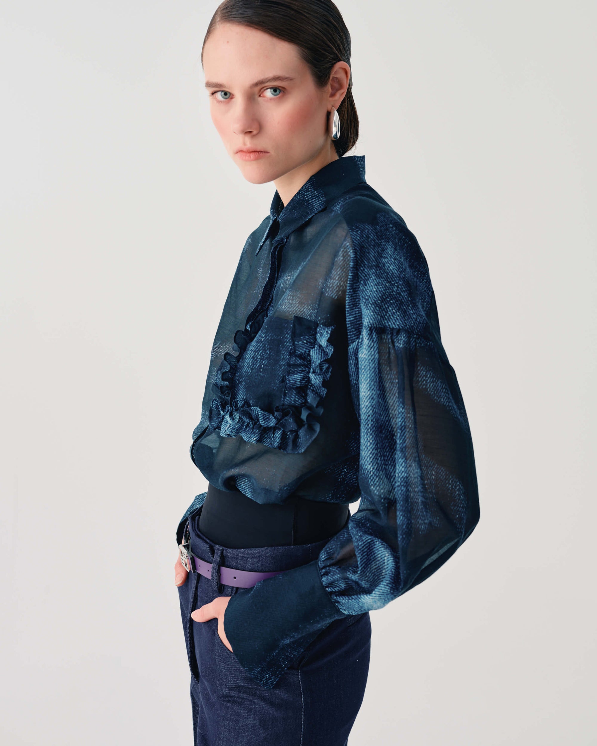 JACQUARD SHIRT WITH RUFFLED POCKET