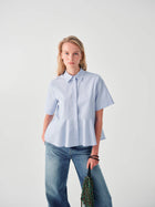LIGHT BLUE COTTON FLARED SHIRT