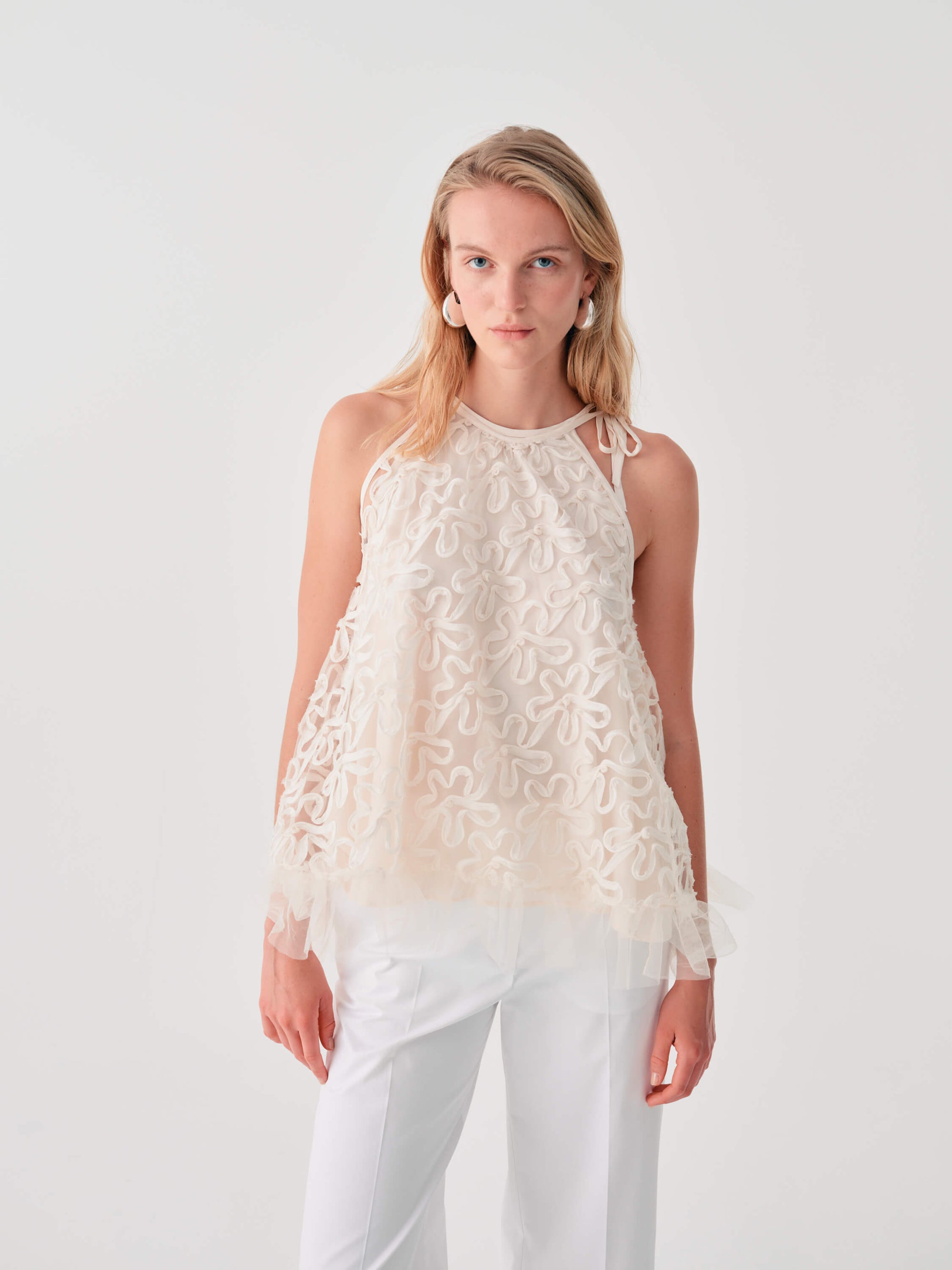 EMBROIDERED TULLE TOP