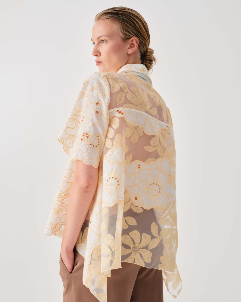 EMBROIDERED ORGANZA SHIRT WITH POINTED HEM