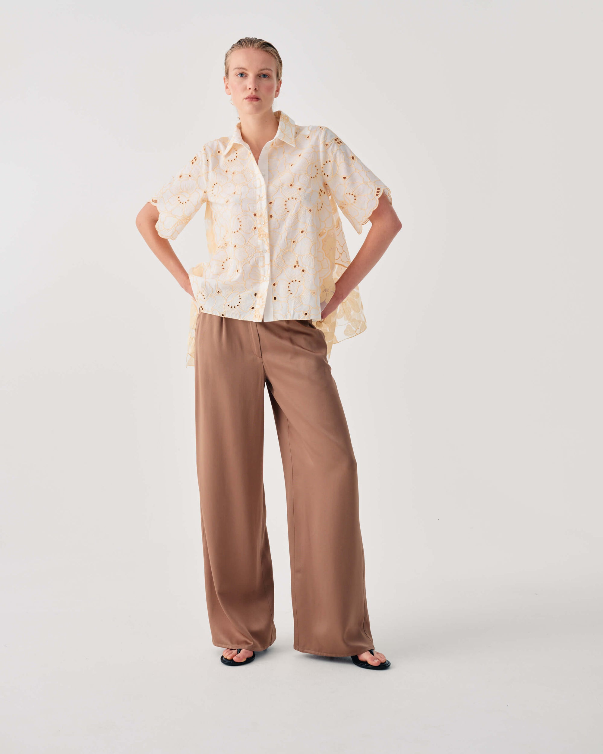 EMBROIDERED ORGANZA SHIRT WITH POINTED HEM