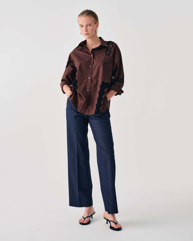 POPLIN SHIRT WITH LACE INSERTS