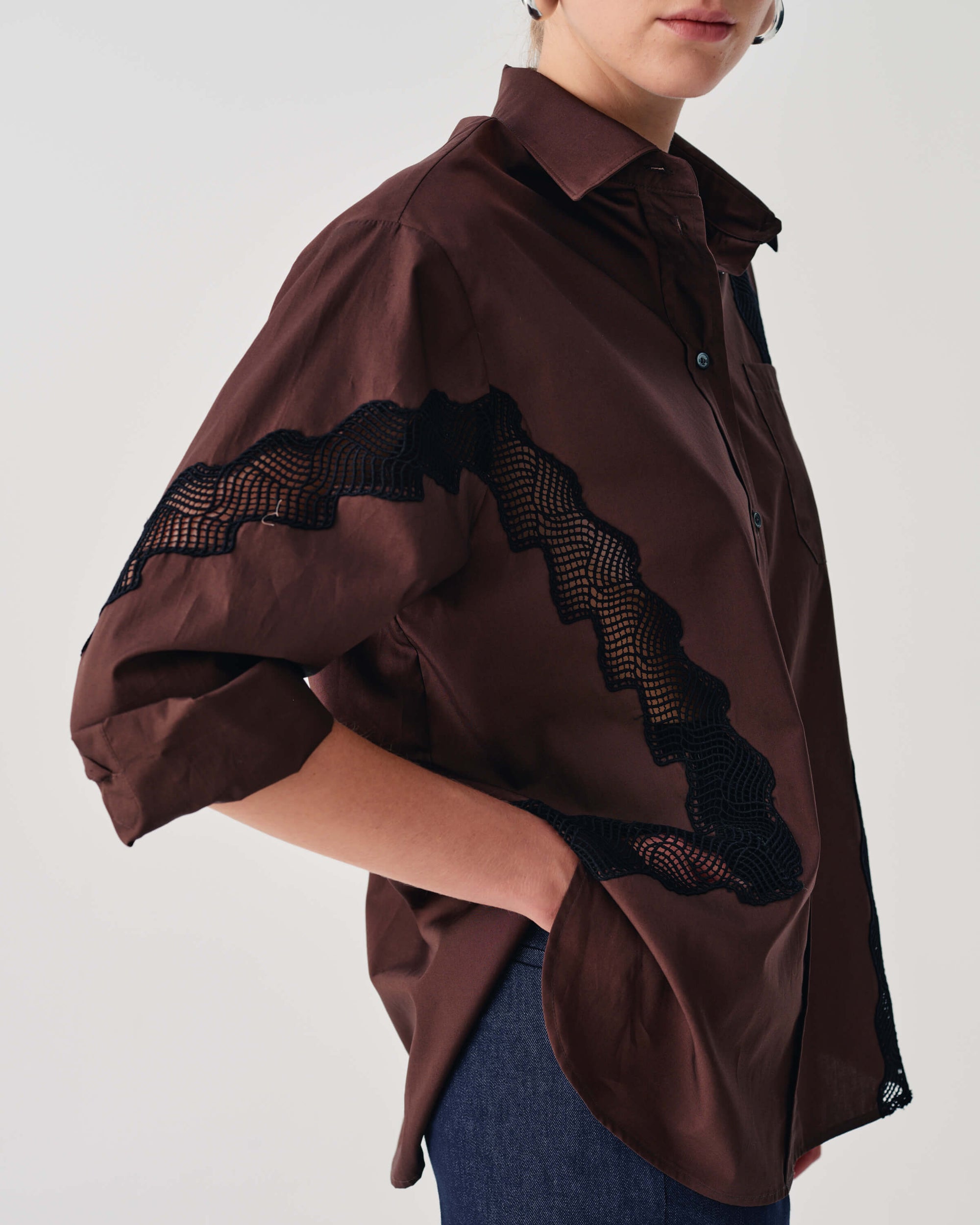 POPLIN SHIRT WITH LACE INSERTS