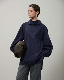 BLUSA IN POPELINE CON COLLO DRAPPEGGIATO