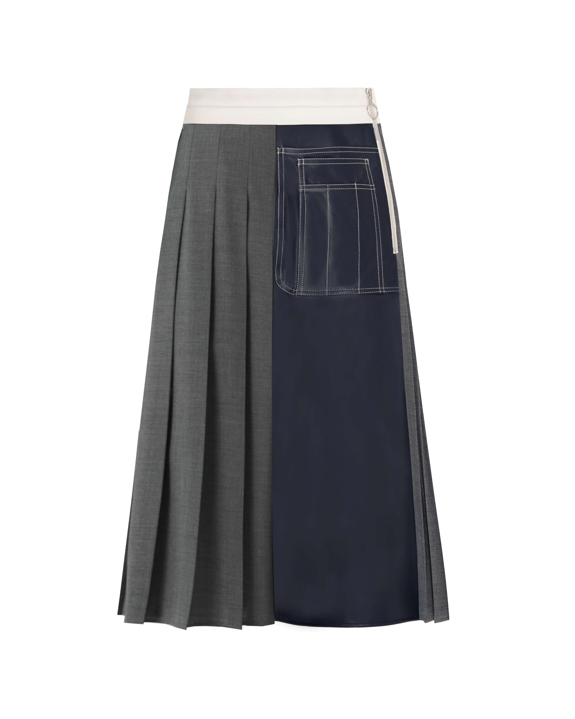 PLEATED SKIRT WITH ECO-LEATHER DETAILS