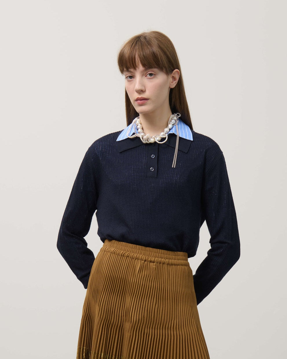 POLO CON PUNTO FANTASIA IN LANA, SETA E CASHMERE