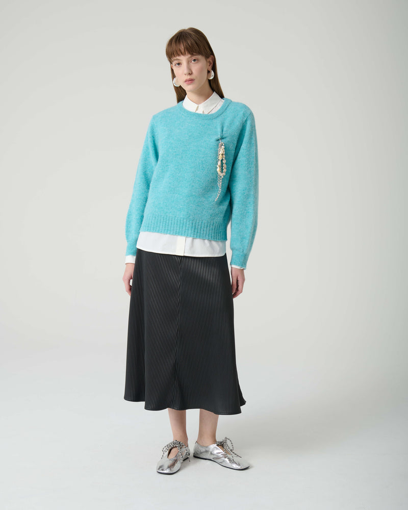 PLEATED ECO-LEATHER MIDI SKIRT