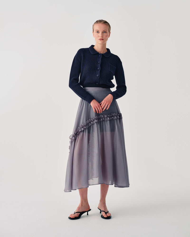 MIDI SKIRT WITH DIAGONAL RUFFLE