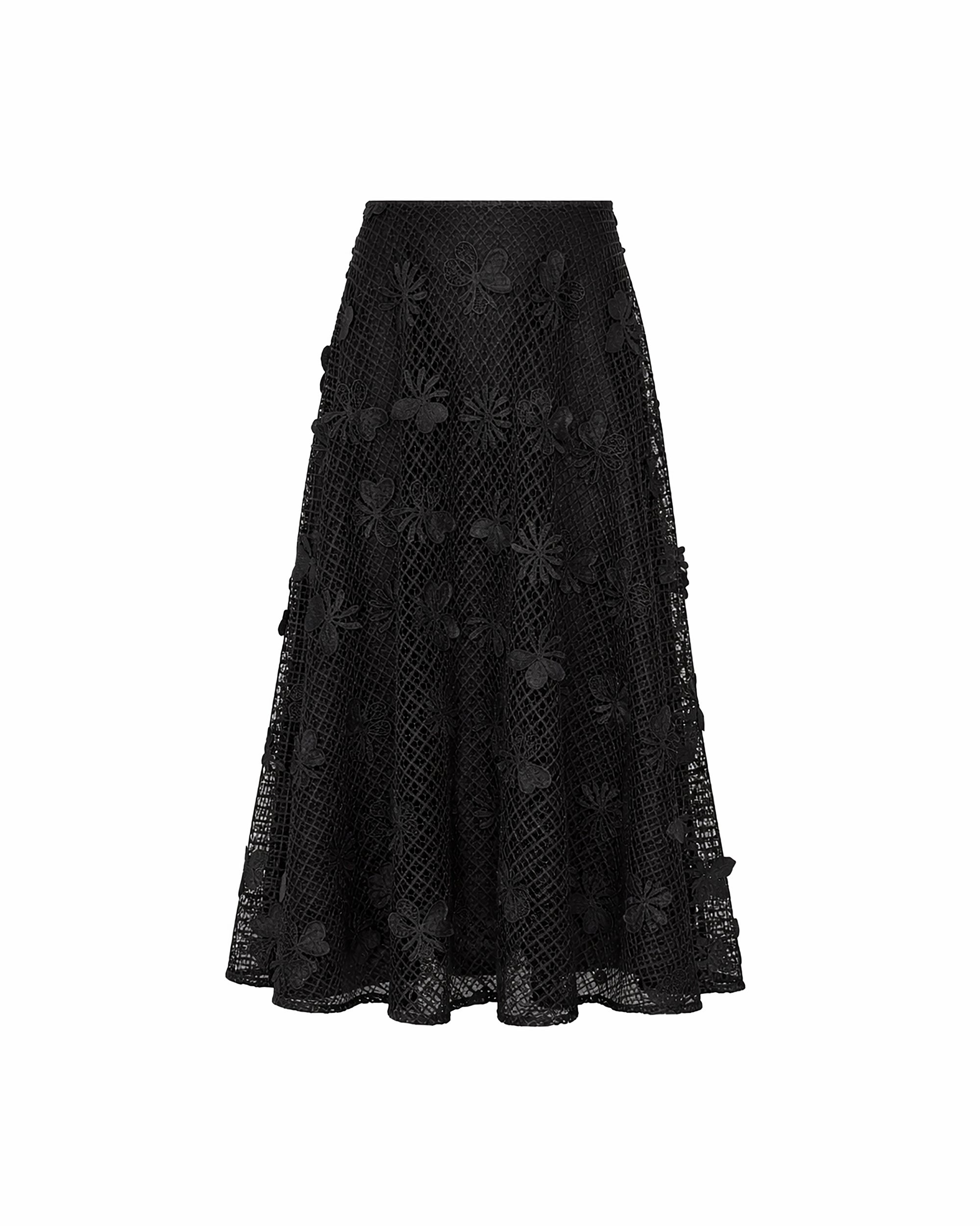 EMBROIDERED LACE MIDI SKIRT