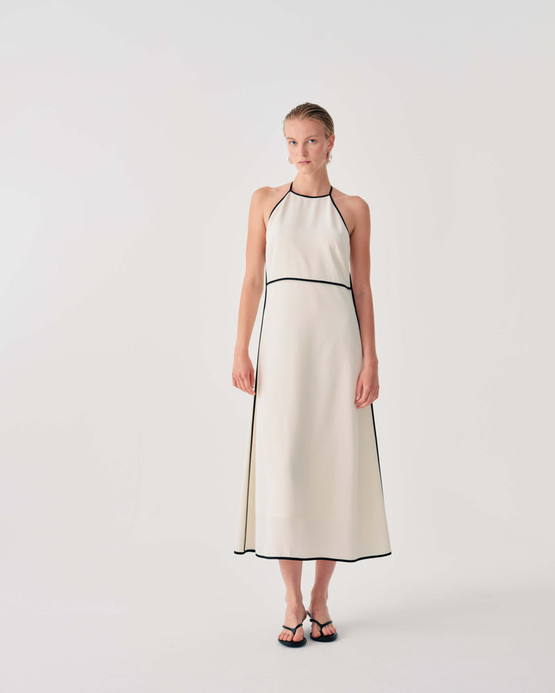 LONG DRESS WITH CONTRAST PIPING