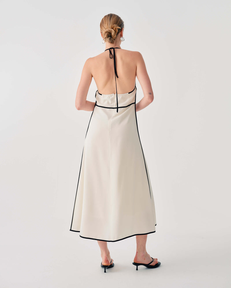 LONG DRESS WITH CONTRAST PIPING