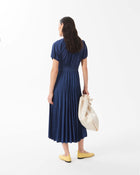 Pleated and Hand-Embroidered Denim Dress