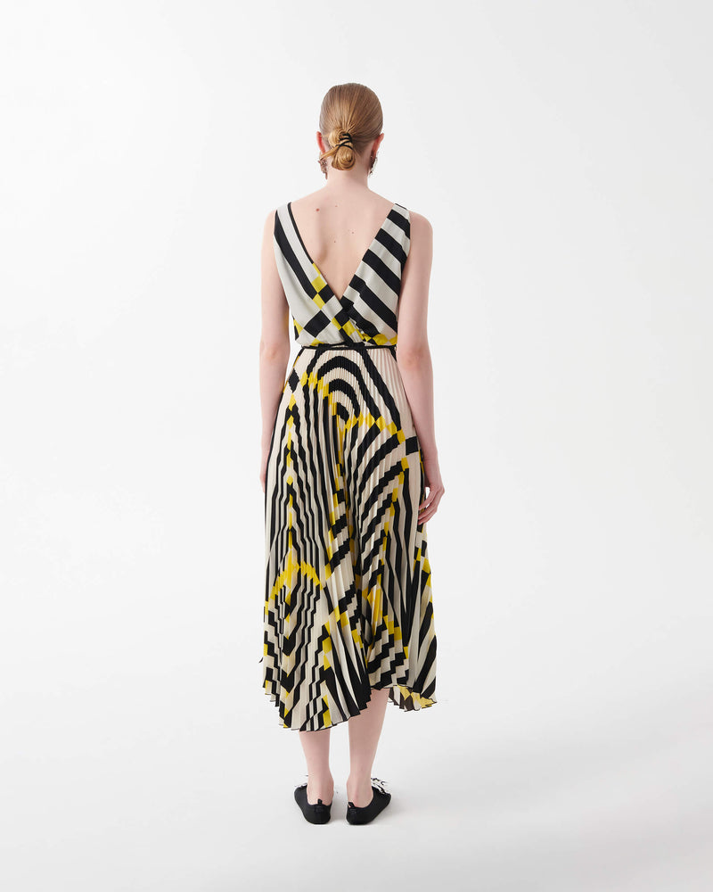 Pleated Dress with Geometric Print