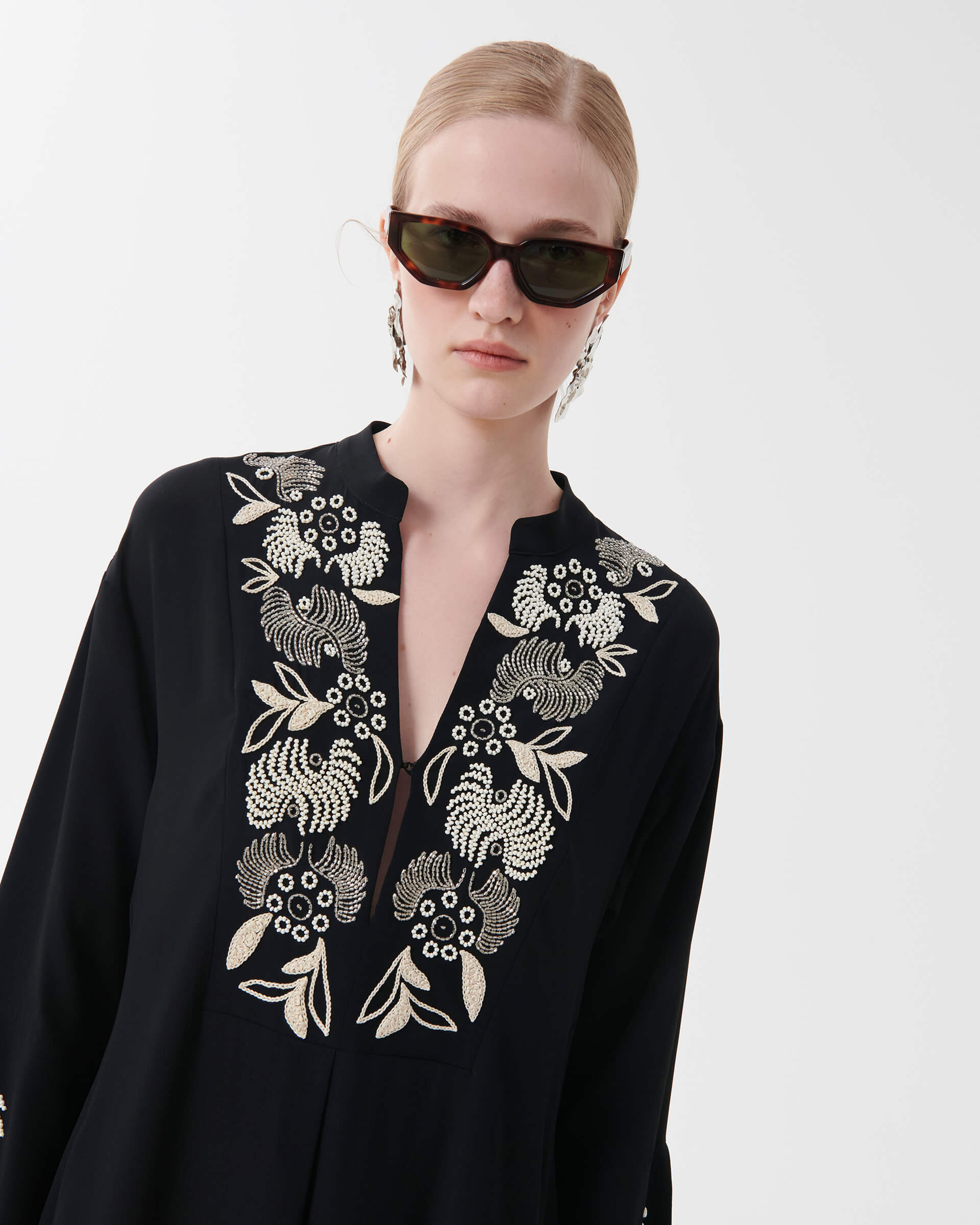 Beatrice .b - Silk Crepe De Chine Dress with Embridered Plastron Beatrice .b - Silk Crepe De Chine Dress with Embridered Plastron