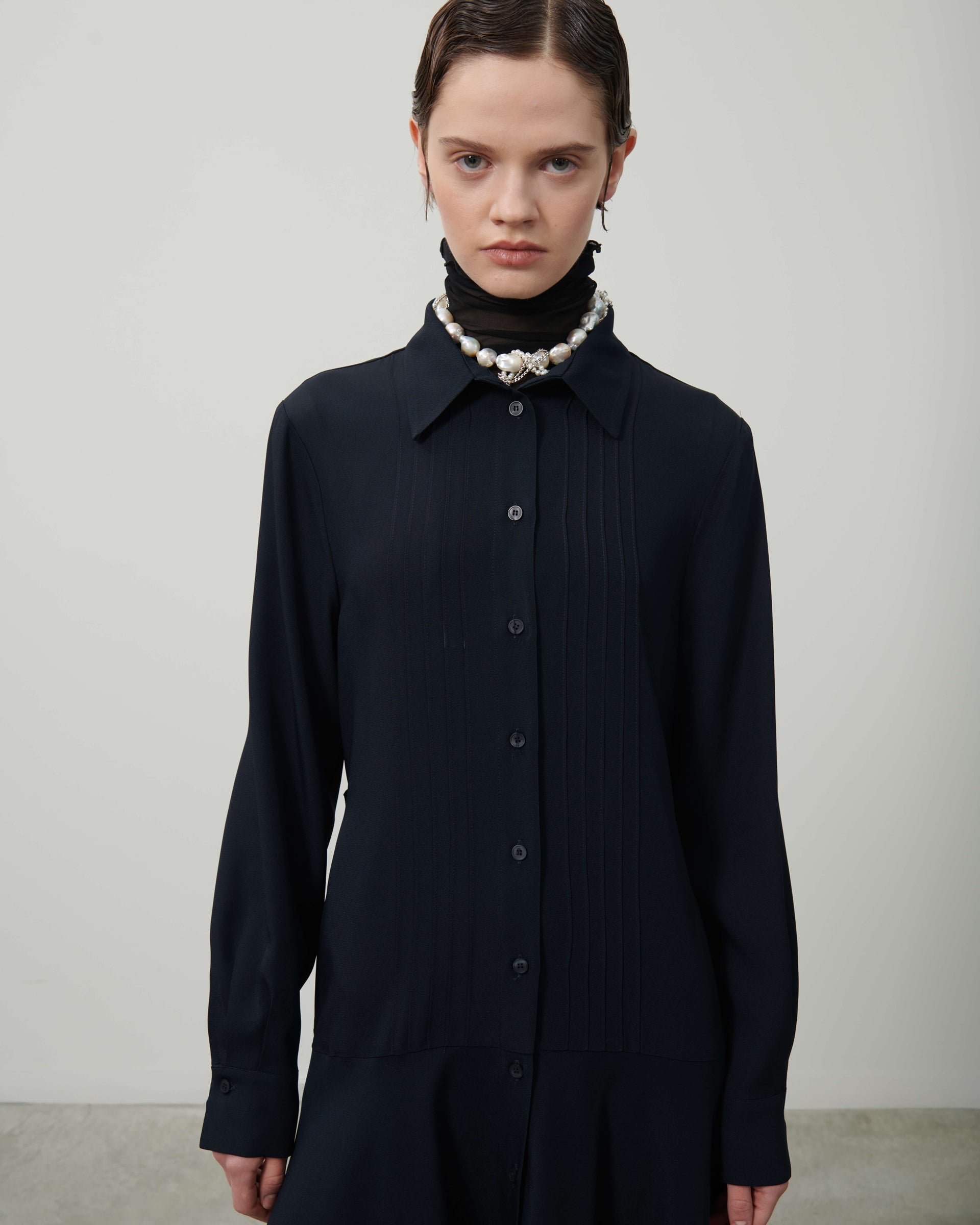 CHEMISIER DRESS WITH RIBBING AND BELT