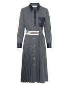 PLEATED CHEMISIER DRESS WITH ECO-LEATHER DETAILS