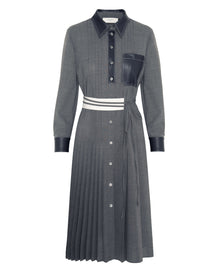 PLEATED CHEMISIER DRESS WITH ECO-LEATHER DETAILS