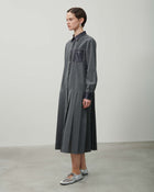 PLEATED CHEMISIER DRESS WITH ECO-LEATHER DETAILS