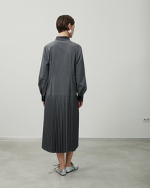 PLEATED CHEMISIER DRESS WITH ECO-LEATHER DETAILS